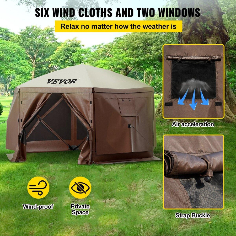 Buying Solutions MB Pop-up Camping Pavillon mit 6-seitigem Schutz in Beige, B/T: 3,6 x 3,6 m - Bild 3
