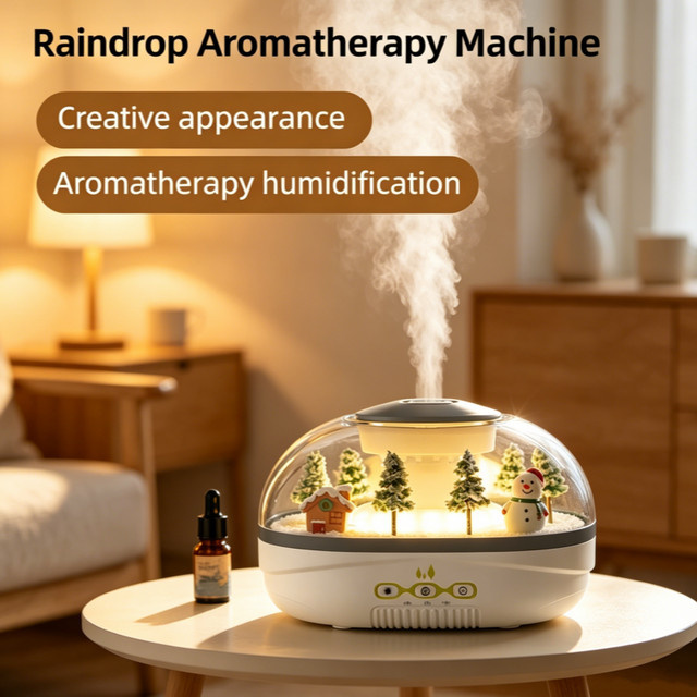 JFBONIN Schneemann-Landschafts-Aroma-Luftbefeuchter mit buntem Licht, Ultraschall-Diffusor für ätherische Öle in Weiß - Bild 1