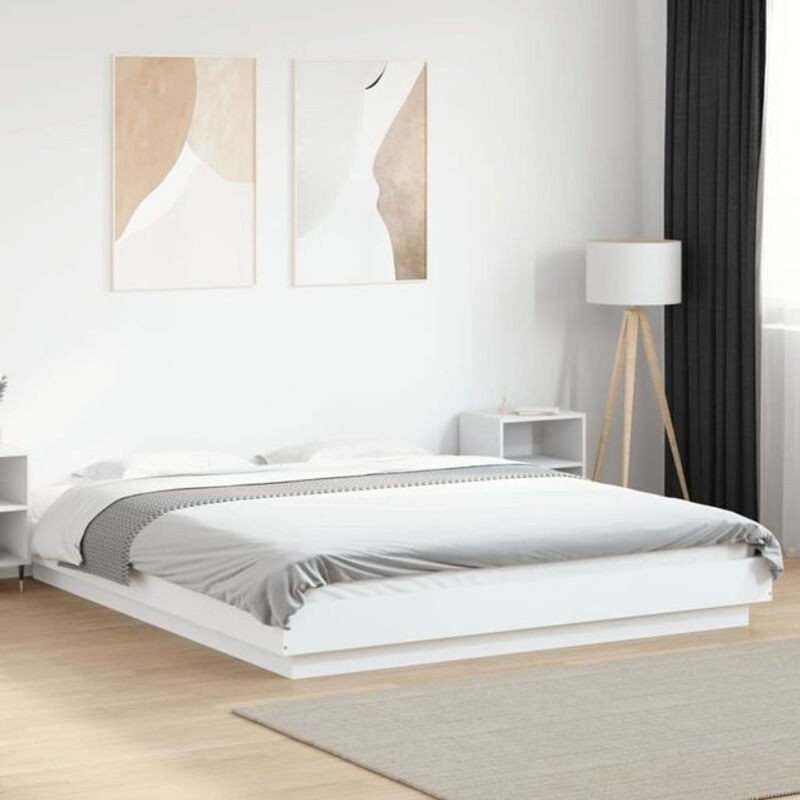 Modernes Bettgestell mit LED aus Holzwerkstoff von Vidaxl in Weiß, B/T: 150 x 200 cm - Bild 1