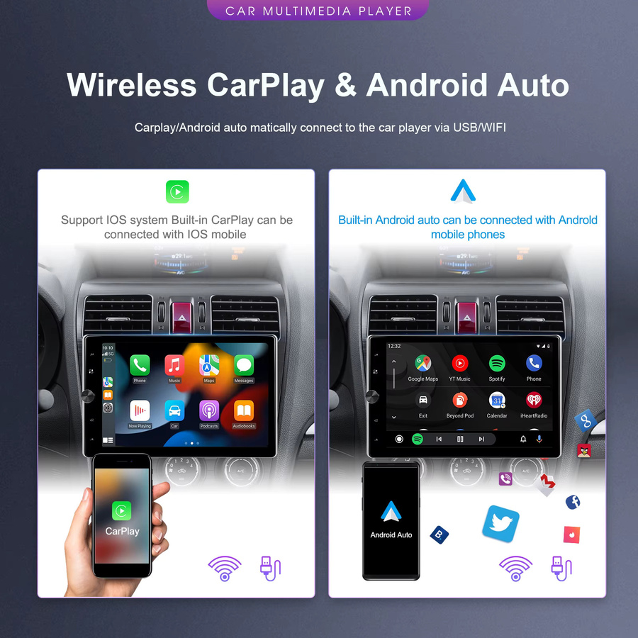 Podofo 10,4 Zoll Android Autoradio mit drehbarem vertikalem Bildschirm, 1 Din Multimedia Radio mit 2+64G, Wireless Carplay, Android Auto und GPS, Schwarz - Bild 2