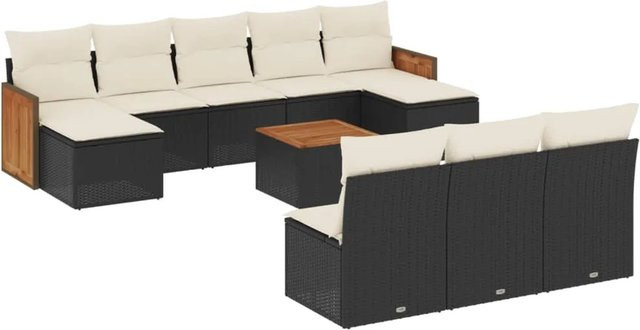 vidaXL 11-tlg Garten-Sofagarnitur aus Poly-Rattan und Akazienholz in Schwarz mit Kissen Modell 95 - Bild 1