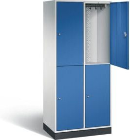 C+P Spind doppelstöckig XL Intro mit Türen, Korpus Lichtgrau, Front Enzianblau, H: 195 cm, B: 82 cm, T: 49 cm - Bild 1
