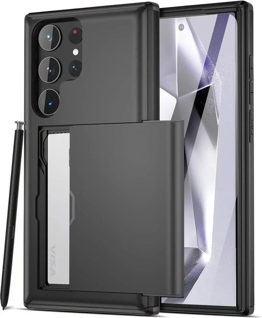 Schlanke Dual-Layer Heavy Protector Hülle für Samsung Galaxy S26 S25 S24 S23 S22 S21 Ultra Plus FE A55 mit verstecktem Kartenfach Wallet Cover in Schwarz - Bild 1