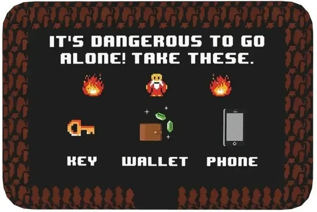 Karpetti 8-Bit Retro Fußmatte Dangerous to Go Alone, Schwarz, B/B: 90 x 60 cm - Bild 1