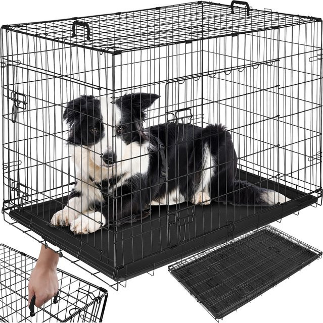 tectake Hundekäfig Gitterbox Luna Schwarz, klappbar, mit 2 Tragegriffen und 2 Türen mit Doppelverriegelung, B/T/H: 108 x 71 x 76 cm - Bild 1