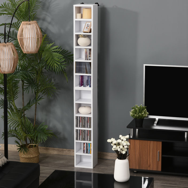 HOMCOM 2er Set CD-Ständer aus Holz in Weiß mit 12 Ablagefächern für CDs, DVDs und Bücher, B/T/H: 21 x 19,2 x 88,3 cm - Bild 2