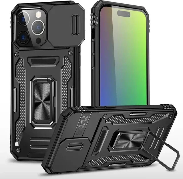 Robuste Handyhülle von szHAIyu mit Metallring-Ständer für iPhone 15 14 13 12 11 Pro Max Mini XR X 7 8 Plus in Blau und Schwarz - Bild 1