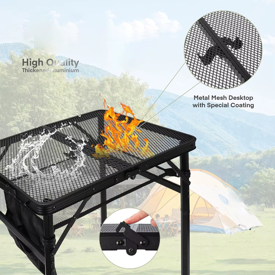 Klarstein Campingtisch aus Aluminiumlegierung in Schwarz, Klappbarer Outdoor-Esstisch mit Hebeablage und Eisengeflecht-Elementen - Bild 3