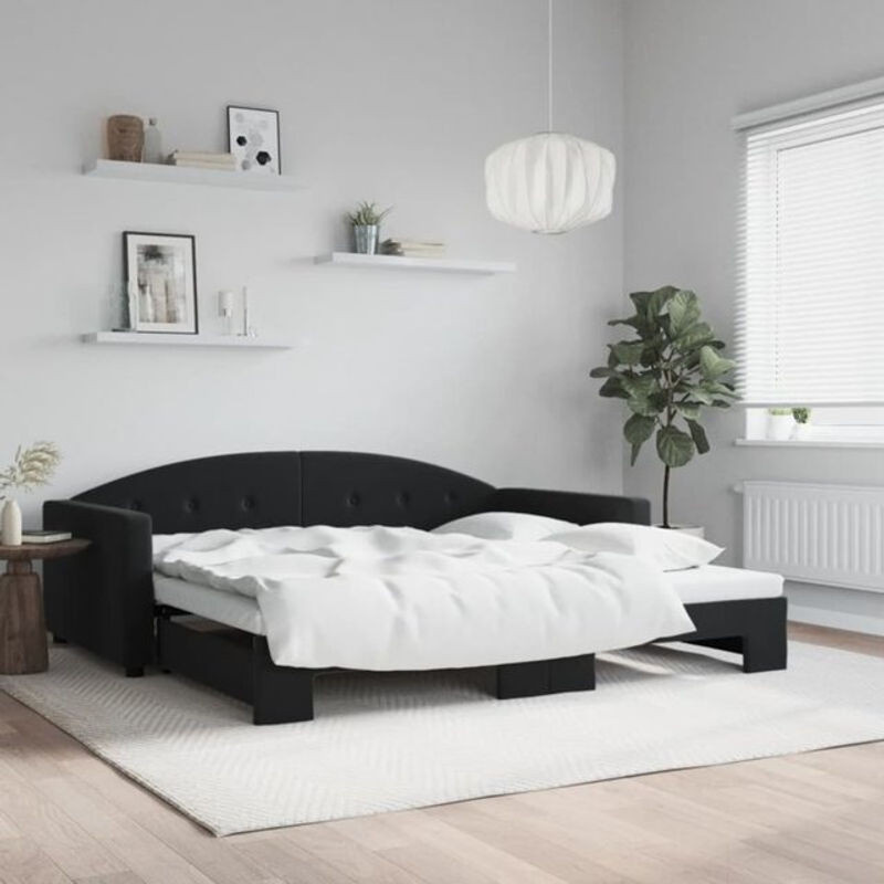 Ausziehbares Funktionsbett Vidaxl aus Samt und Metall in Schwarz B/T/H: 100 x 200 cm - Bild 1
