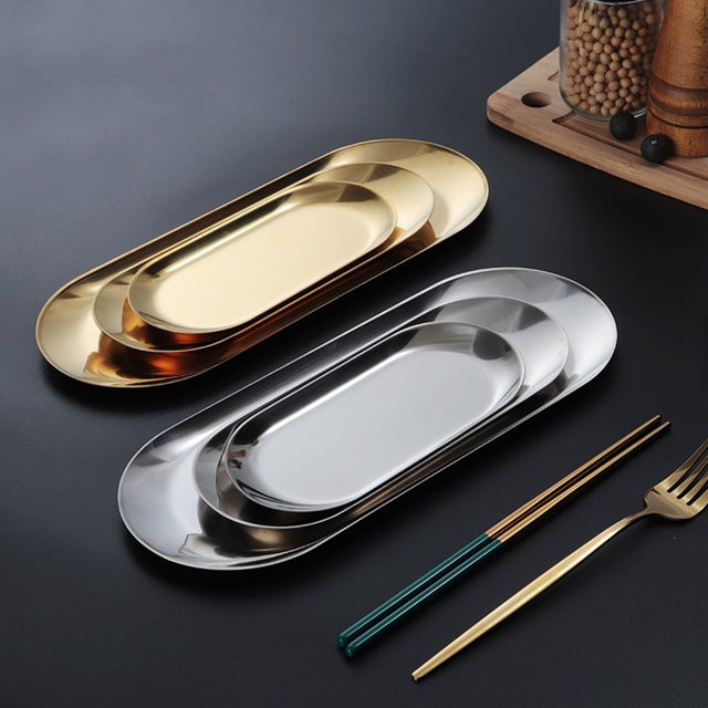 PGY 2er-Set Dekotrays aus Edelstahl in Gold und Silber für Schmuck, Badezimmer und Küche - Bild 1