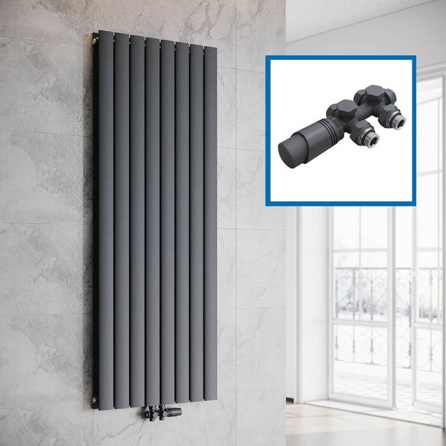 SONNI Flach Heizkörper Paneelheizung Wandheizung mit Mittelanschluss in Anthrazit, B: 160,0 cm, H: 61,6 cm - Bild 1