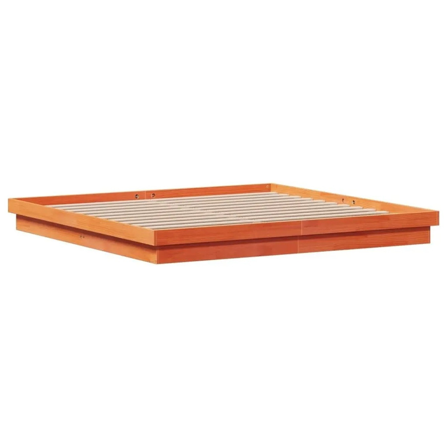 vidaXL Massivholzbett aus Kiefer mit LED-Beleuchtung und USB-Ladeport, Wachsbraun, B/T: 200 x 200 cm - Bild 2