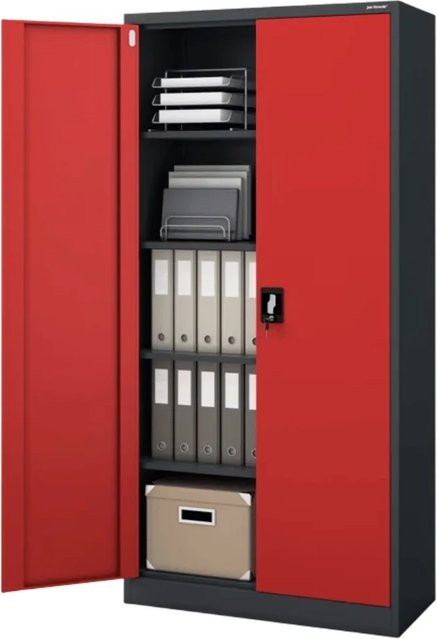 JAN NOWAK Aktenschrank aus Metall mit Flügeltüren und Schloss, Anthrazit-Rot, H x B x T: 185 x 90 x 40 cm - Bild 1
