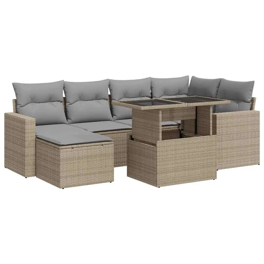 vidaXL 7-teilige Garten-Sofagarnitur aus Poly-Rattan mit Kissen in Beige-Grau - Bild 2