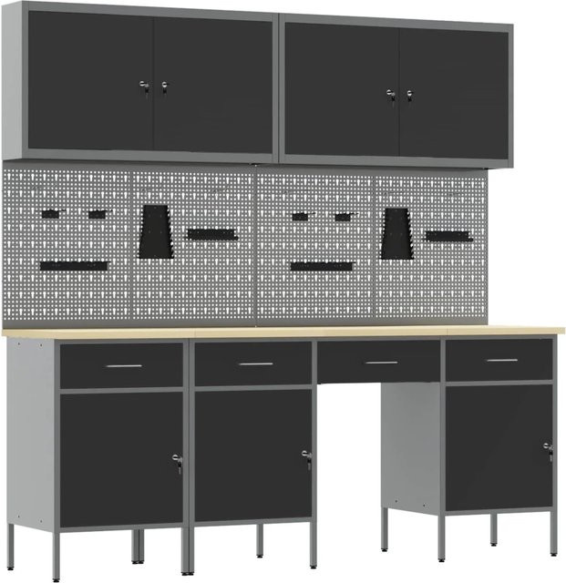 vidaXL Werkbank mit Speicher aus Holz und Stahl in Schwarz - Bild 1