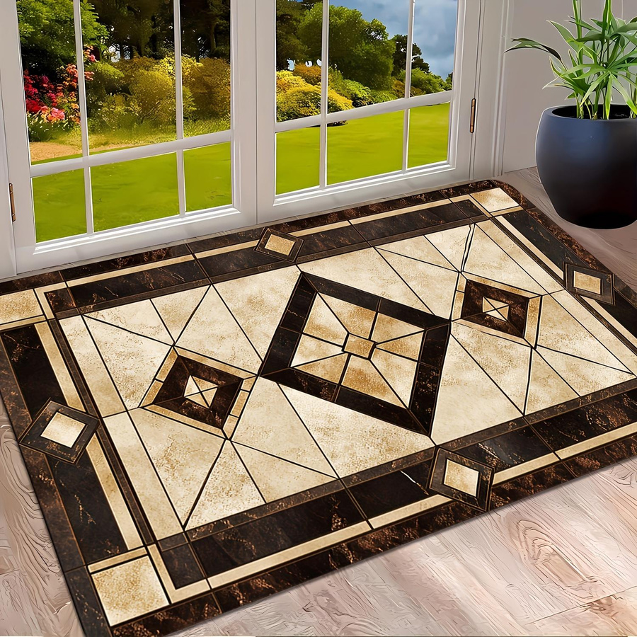 Moderne Bodenmatte mit geometrischem Muster aus Polyester, rutschfest, schwarz-weiß, B/T: 40 x 120 cm - Bild 2
