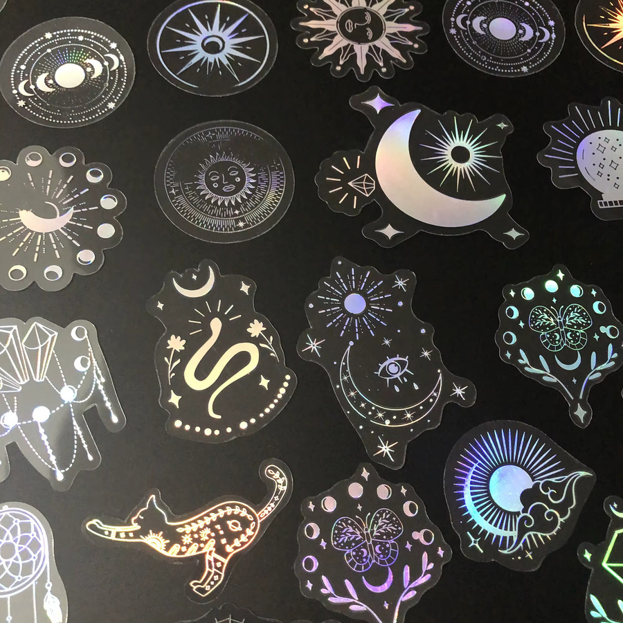 50 Stück holografische Glitzer-Aufkleber aus PET, transparent und wasserfest, dekorative Aufkleber in Multicolour - Bild 3