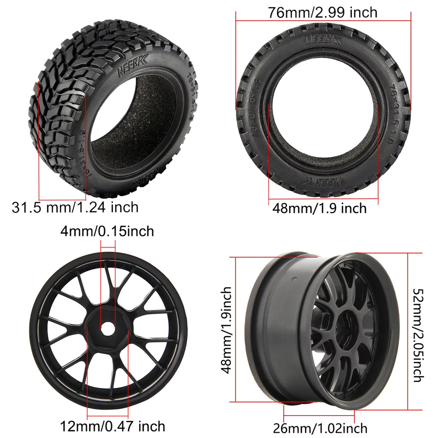 NEEBRC Offroad-Buggy-Reifen, Gummiräder, Schwarz - Bild 3