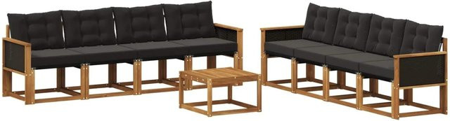 vidaXL Outdoor-Sofagarnitur aus Akazienholz mit 9 Textilene-Kissen in Natur und Schwarz - Bild 1