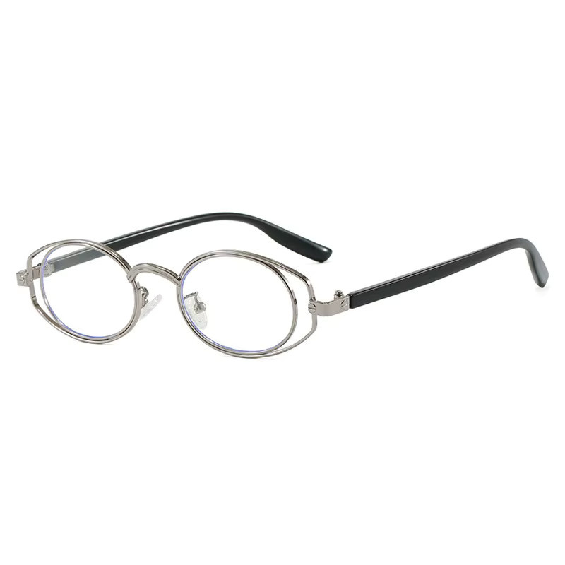 Glazzy Retro Brille für Erwachsene in Silber mit Anti-Blaulicht-Schutz und ovalem Metallgestell - Bild 4