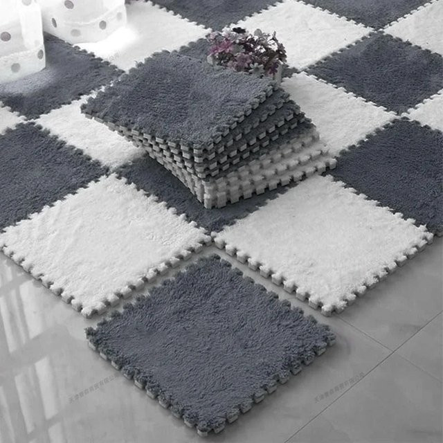 DHDH 20er Set Plüsch Baby Spielmatte in Weiß, weiche Puzzle Krabbelmatte für Kinderzimmer und Schlafzimmer, B/T: 30 x 30 cm - Bild 1