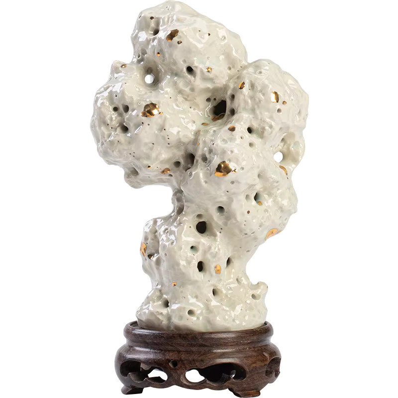 Zen Keramik Taihu Steinplatte Weihrauchbrenner in Beige für Aromatherapie und Teezeremonien im orientalischen Stil - Bild 2