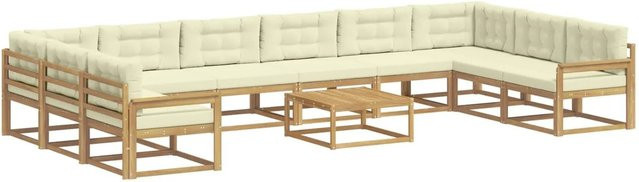 vidaXL Outdoor-Sofagarnitur aus massivem Akazienholz mit 11 Kissen in Weiß und Creme - Bild 1