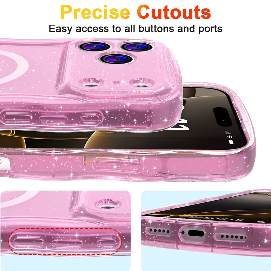 Xeber Bling-Glitzer-Magnethülle für iPhone 17, 16, 15 Pro Max Plus, stoßfest und weich, Farbe: Transparent/Pink - Bild 3