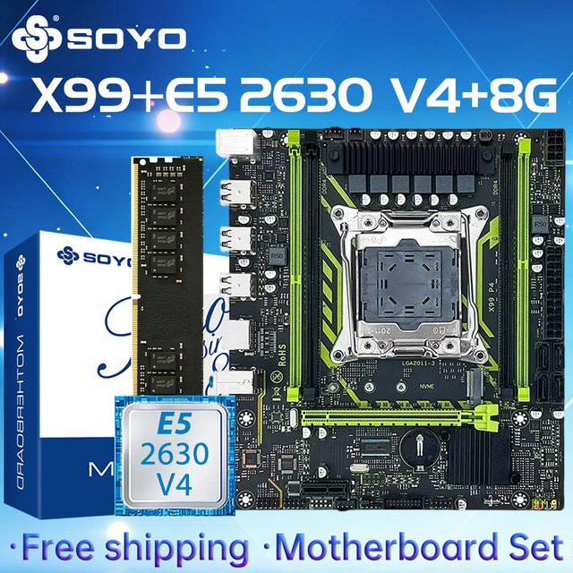 SOYO X99 Motherboard-Set mit Intel Xeon E5 2630 V4 CPU, 8GB DDR4 2133MHz RAM und NVME M.2 SATA Support in Schwarz - Bild 1