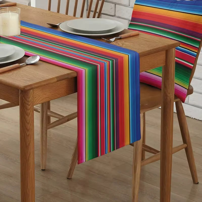 VIKAMA Mexikanische Tischflagge im Sarape-Design mit bunten Streifen, ethnisch gemustertes Tischset, Mehrfarbig - Bild 3