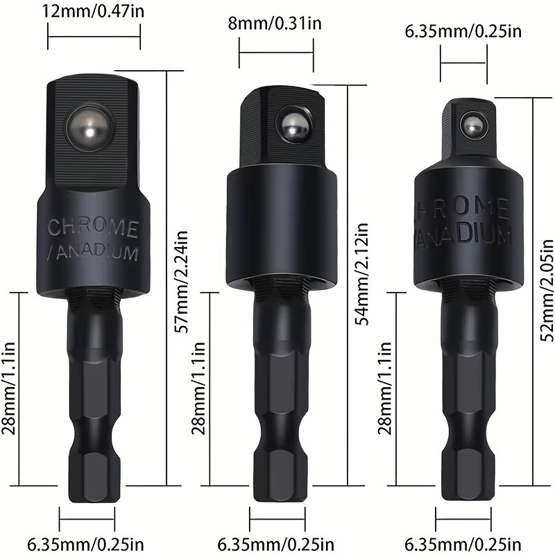 Steckschlüssel-Adapter-Set aus Stahl in Schlagqualität mit Sechskantschaft auf Vierkant-Steckschlüsselbohrer für Reparaturen zu Hause - Bild 3