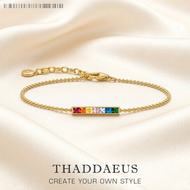 Thaddaeus Armband, 925 Silber, vergoldet, bunte Steine, Damen - Bild 1