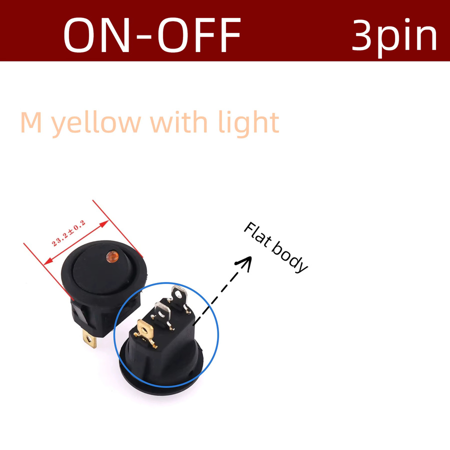 KCD1 LED-beleuchteter runder Wippschalter für Auto und Boot, 12V 24V / 6A 250V / 10A 125V, Schwarz - Bild 3