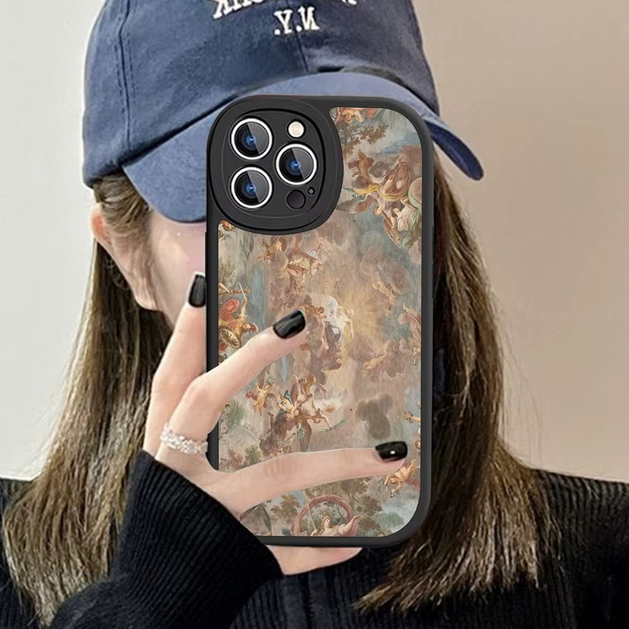 Handyhülle aus Hartleder mit Renaissance Kunstmalerei für iPhone 15 14 13 12 11 Pro Max Plus und XS XR in Multicolor - Bild 2