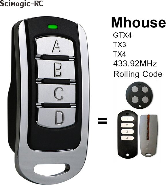 Mhouse Garagentor Fernbedienung Sender 433,92 MHz für TX3 TX4 GTX4 MT4 MT4V MT4G in Schwarz - Bild 1