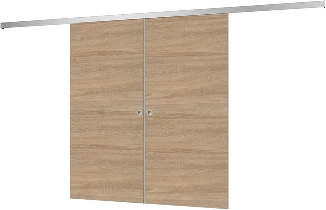 Inova Holzschiebetür Wildeiche in Braun als Komplettset mit Griffmuschel und 2-seitigem Softclose, B: 151,0 cm, H: 203,5 cm - Bild 1