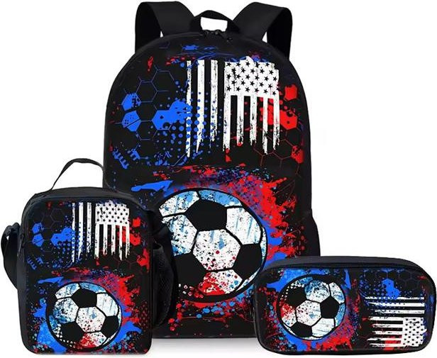 3-teiliges Fußball Schulrucksack Set für Kinder mit Umhängetasche und Federmäppchen in Multicolour - Bild 1