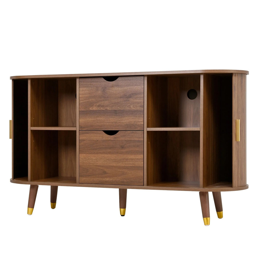okwish Sideboard für dein Wohnzimmer in Braun mit 2 Schiebetüren und 2 Schubladen, B/H/T: 140 x 79,5 x 40 cm - Bild 2