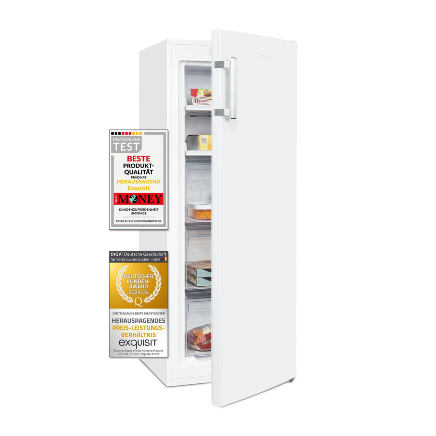 Exquisit GS5231-NF-H-040C No-Frost Gefrierschrank in Weiss mit Super-Freezing und Türöffnung-Alarm, B/T/H: 54 x 54 x 161 cm - Bild 1