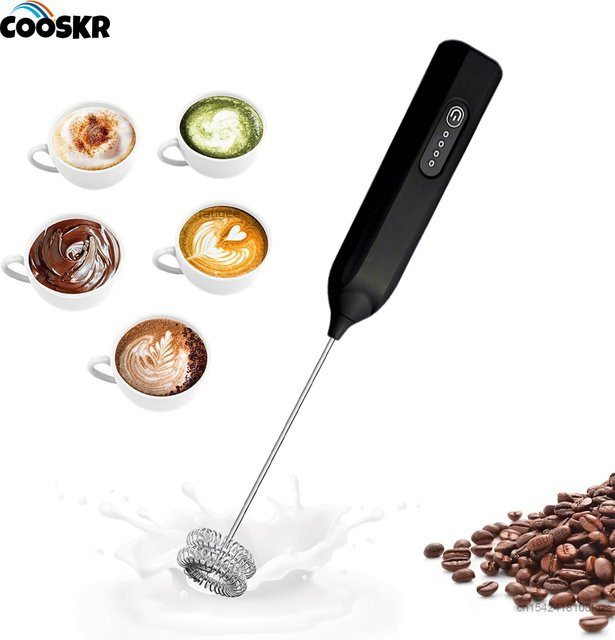 Cooskr Elektrischer Mini-Milchaufschäumer USB-aufladbar für Kaffee Latte und Cappuccino in Schwarz oder Weiß - Bild 1