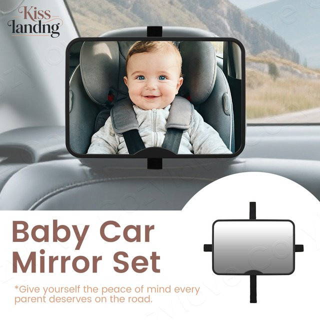 Kisslanding Babyautospiegel in Grau oder Schwarz mit UV-Schutz und bruchsicherem Design - Bild 1