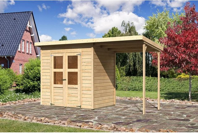 Karibu Holz-Gartenhaus Vellinge Natur Unbehandelt B/T: 150 x 150 cm, Höhe: 220 cm - Bild 1