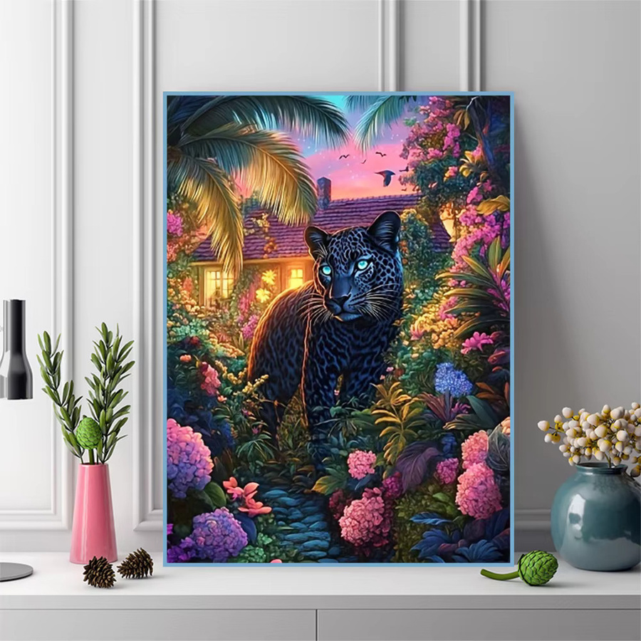 Momoart 5D-Diamant-Mosaik Bastelset mit Leopardenmuster in Multicolour, runde Diamant-Stickerei zur Dekoration für dein Zuhause, Breite: 30,0 cm, Tiefe: 30,0 cm, Höhe: 20,0 cm - Bild 3