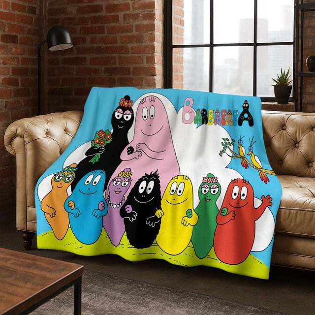 Barbapapa Barbamama Familie 3D Flanelldecke, weiche und warme Überwurfdecke für Kinder, Mehrfarbig, B/T: 75 x 90 cm - Bild 1