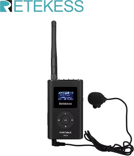 RETEKESS FT11 Kabelloser FM-Rundfunksender in Schwarz, Tragbarer MP3-Sender mit TF-Kartenslot und AUX-Eingang für Auto, Kirche oder Besprechungen - Bild 1