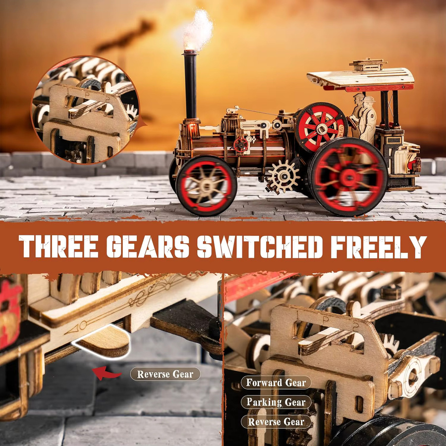 Robotime Rokr Automodellbausatz, 3D-Holzpuzzle, Dampfbausatz, 1:28, ab 14 Jahre - Bild 3