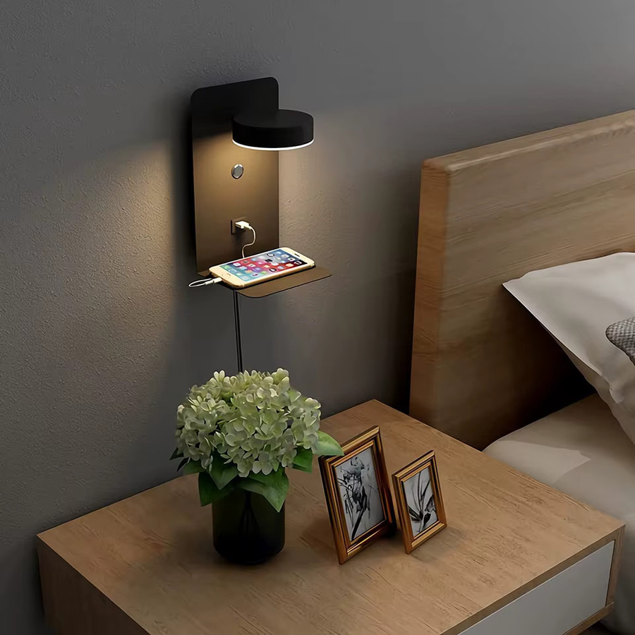 YooE Moderne LED-Wandleuchte mit Schalter und USB-Ladeanschluss in Schwarz oder Weiß für Schlafzimmer und Flur, 9 W - Bild 3
