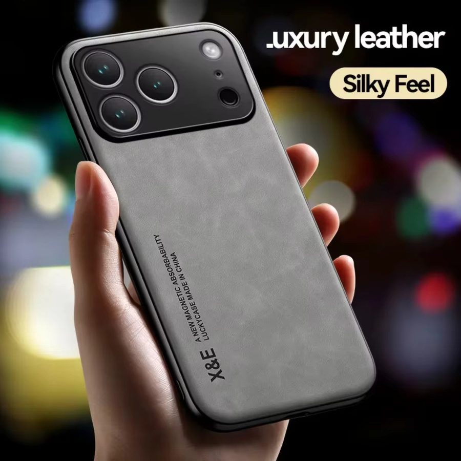Leder-Handyhülle für Apple iPhone 17 Air 16 15 14 13 Pro Max 16e mit Metallplatte für magnetische Autohalterungen in Grau - Bild 3