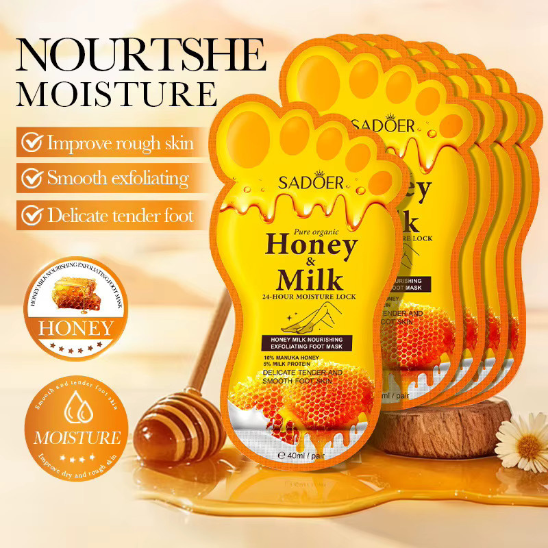 SADOER Honey Milk Foot Mask, 5 Paar, Honig, Unisex - Bild 1