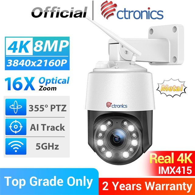 Ctronics 4K 8MP Outdoor Überwachungskamera mit 5GHz WiFi, 360 Grad Sicht, 16x Zoom und Nachtsicht in Weiß - Bild 1